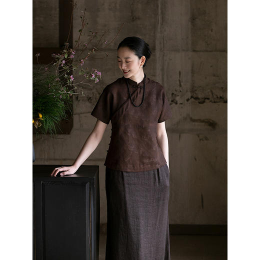 牧衣游原创 海棠花四经罗香云纱套头衫重磅桑蚕丝新中式上衣 清歌 商品图1