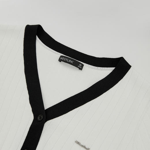 气质优雅撞色包边V领短款毛织衫女夏季软糯显瘦上衣V0050356/V0051033 商品图5