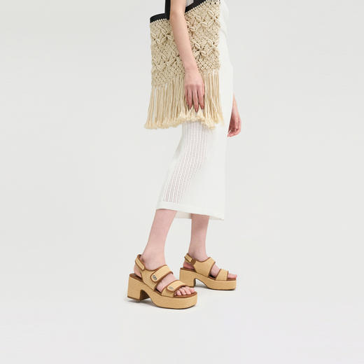 lost in echo2025年夏季新款度假风双条带草编厚底增高粗跟凉鞋女 商品图2