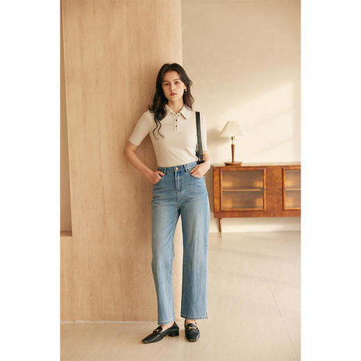 HeyDress法式polo领T恤女夏季复古修身显瘦短袖新款百搭休闲上衣 商品图3