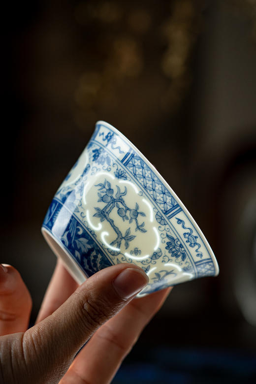 富玉窑  景德镇全手工青花玲珑四季花卉手作茶器品茗杯主人杯 商品图2