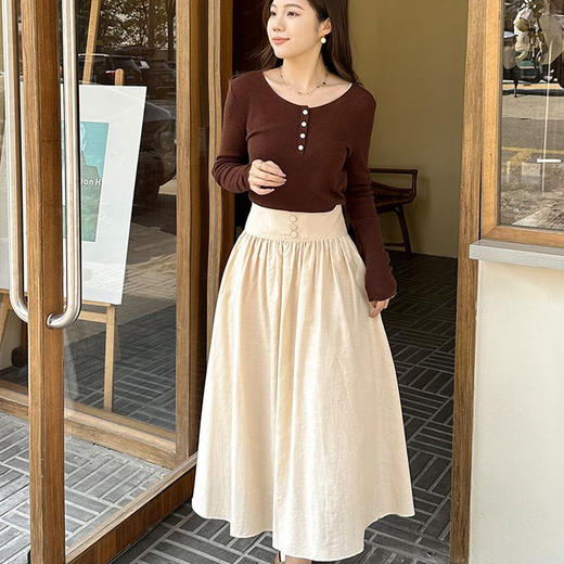 洛诗琳33220气质褶皱收腰半身裙2025夏季新款宽腰显瘦裙子60081 商品图3