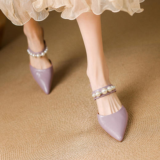 【预售5天】包头凉鞋女外穿精致半拖高级感气质尖头珍珠高跟鞋夏季凉拖鞋SLLK&sl-7908 商品图2
