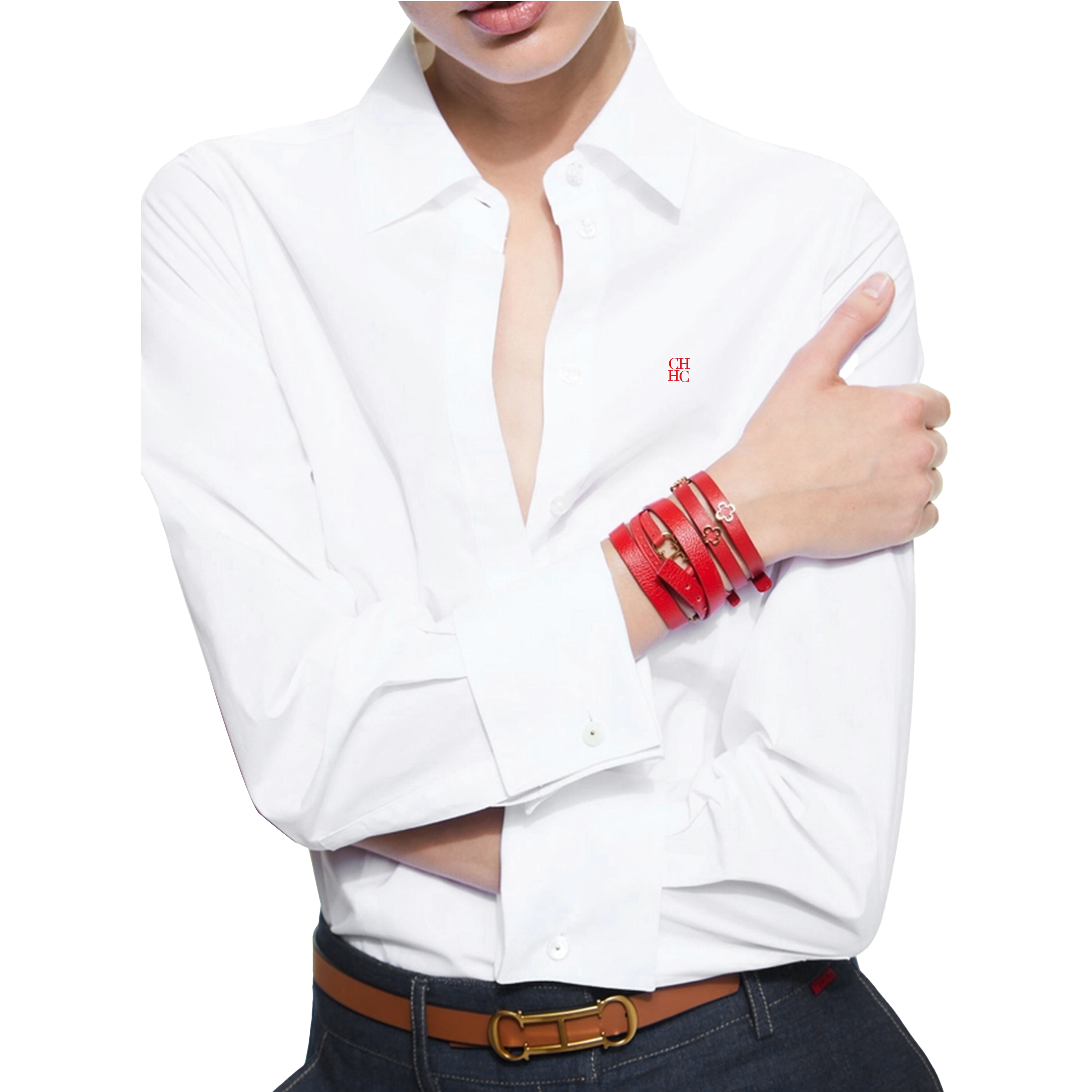 CHCH2025春夏休闲白色时髦衬衫女上衣修身设计感通勤衬衣