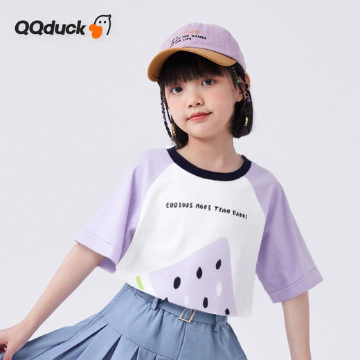【凉感索罗那科技棉】【120-165】【可可鸭】女童短袖T恤休闲短款上衣 商品图3