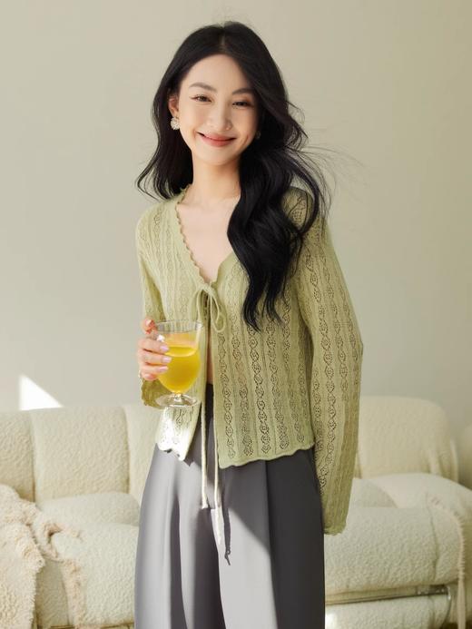 奢姿大码女装2025夏季时尚系带设计气质镂空上衣胖妹妹V领开衫9652353216A 商品图4