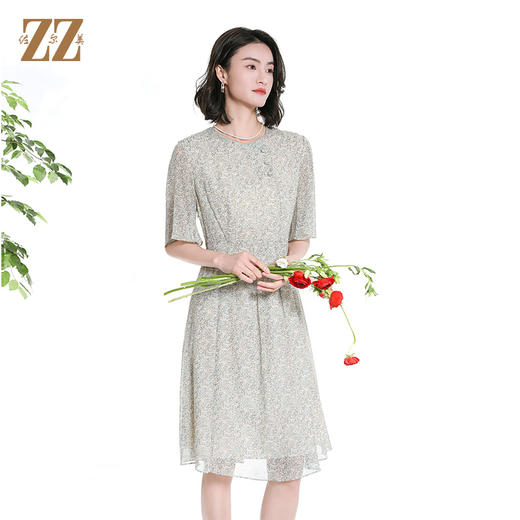 佐尔美夏季新款时尚气质100%桑蚕丝短袖连衣裙女M42LS25 商品图3