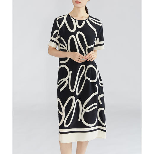 丁摩 真丝短袖真丝连衣裙桑蚕丝双绉通勤宽松显瘦夏季女裙子夏款5ZF-052 商品图3