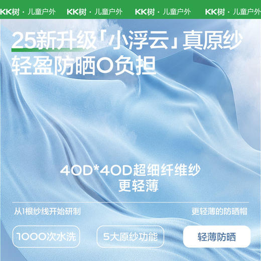 KK树儿童防晒帽防紫外线遮阳帽宝宝夏季男童女孩大帽檐空顶太阳帽云朵呼吸防晒帽 商品图1