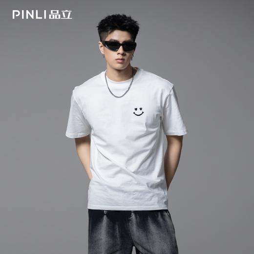 PINLI品立2025夏季新款男士笑脸烫钻圆领短袖T恤上衣BG252111056 商品图3