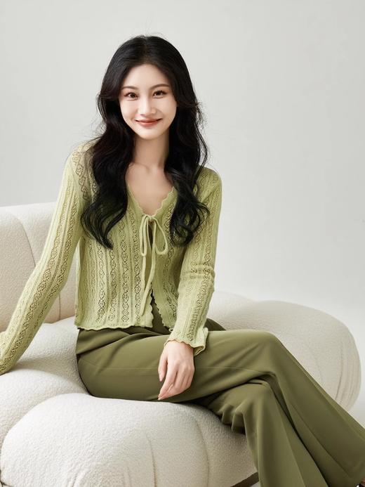 奢姿大码女装2025夏季时尚系带设计气质镂空上衣胖妹妹V领开衫9652353216A 商品图2