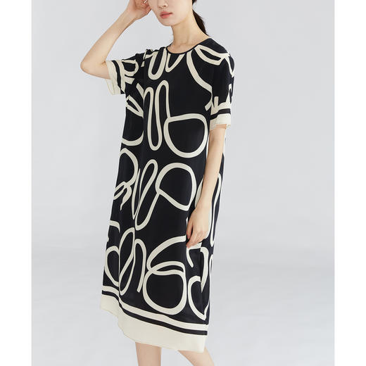 丁摩 真丝短袖真丝连衣裙桑蚕丝双绉通勤宽松显瘦夏季女裙子夏款5ZF-052 商品图0