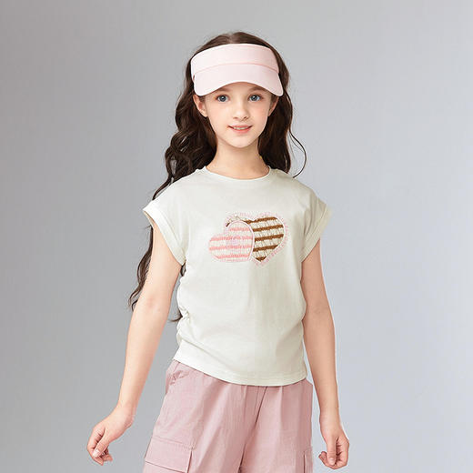 笛莎Deesha 童装女童T恤2025夏新款女童爱心图案短袖T恤 商品图1