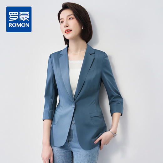 【棉麻面料】罗蒙小西装女外套夏季轻薄透气凉爽速干修身小西装单西服女 商品图5