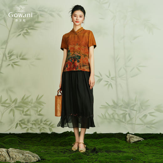 乔万尼100%桑蚕丝半身裙国风刺绣设计真丝半裙EM2D812 商品图2