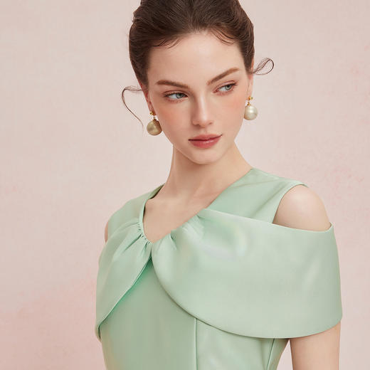 QF880新款赫本风蝴蝶结落肩收腰放摆显高显瘦宴会轻礼服连衣裙 商品图9