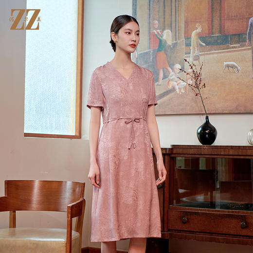 佐尔美夏季新款新中式国风气质桑蚕丝连衣裙女M42LS01 商品图3
