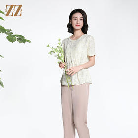 佐尔美夏季新款新中式国风时尚气质桑蚕丝短袖衬衣女M42CS90