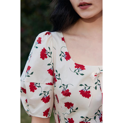 HeyDress原创扶桑花连衣裙女夏季法式高腰显瘦气质浪漫泡泡袖裙子 商品图1