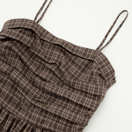 美拉德法式复古格纹吊带裙女夏季收褶打揽收腰连衣裙V1050584 商品图5