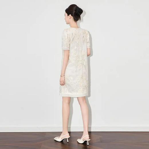 【高货wl】全新升级【铂金会员293/天猫399/差价106】(92658) 洛诗琳高品质精致优雅法式亮片盘花刺绣琉璃纱短袖连衣裙 商品图1