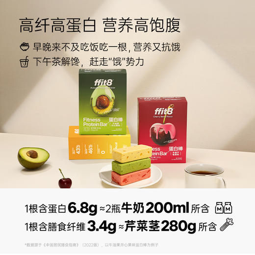 【会员专享】ffit8代餐蛋白棒 车厘子莓果味/开心牛油果味/黄桃豆乳味150g/盒 商品图1