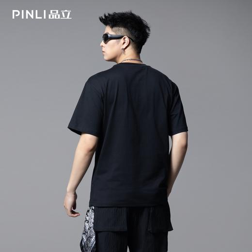 PINLI品立2025夏季新款男士潮流百搭短袖T恤贴布绣潮牌休闲体恤衫BG252111048 商品图2