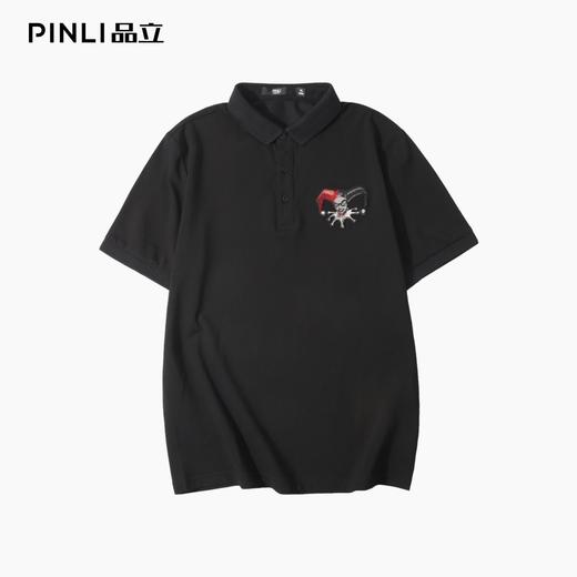 PINLI品立2025夏季新款小丑贴布绣花翻领修身短袖POLO衫男士体恤BG252112044 商品图2