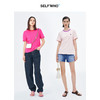 SELFWHO火龙果红纯棉短袖T恤女装夏季新款圆领宽松小个子正肩上衣 商品缩略图1