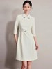 IWY/米白色连衣裙七分袖新款设计感拓花翻领西服裙美容院工作服Q1270 商品缩略图2