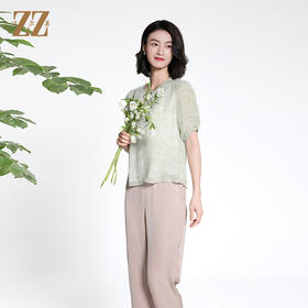 佐尔美夏季新款新中式国风时尚气质100%桑蚕丝短袖衬衣女M42CS63