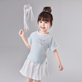 笛莎Deesha 童装女童套装2025夏新款女童银色装饰蓝白套装