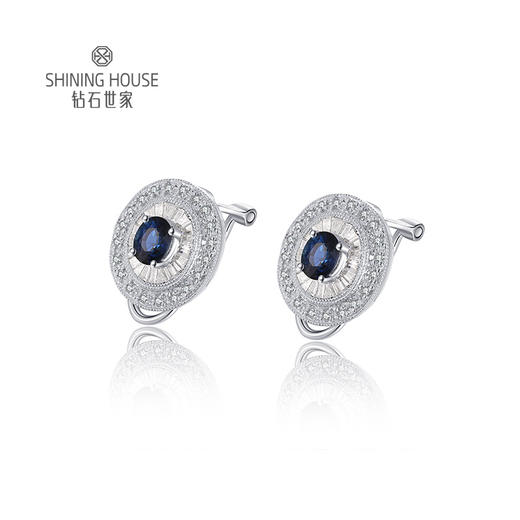 【蓝宝石耳环】钻石世家 18K金蓝宝石镶钻耳饰耳环 每一颗宝石都是大自然的宝物 深邃浓郁的幽兰光芒 丝绒静谧的高雅之美 商品图1