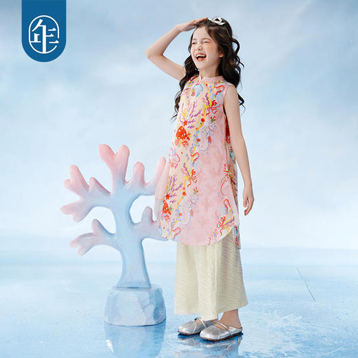 年衣女童裤子2025新款儿童夏季新中式阔腿裤宽松海露流光长裤 商品图3