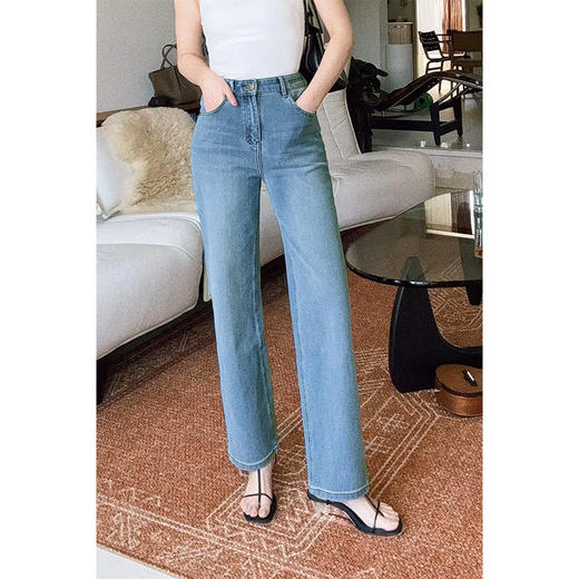 HeyDress四面弹牛仔裤女夏季高腰弹力显瘦直筒裤百搭侧开叉裤子 商品图0