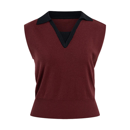 HeyDres撞色翻领针织背心女夏季复古宽松内搭新款外穿无袖短上衣 商品图4