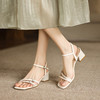 阿么手工女鞋方头仙女风一字带凉鞋不累脚夏季银色百搭中跟4.8CM 商品缩略图2