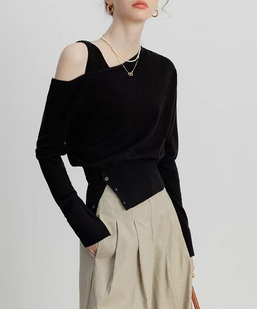 设计师款两件套斜肩针织棉显瘦时髦背心＋罩衫 商品图0