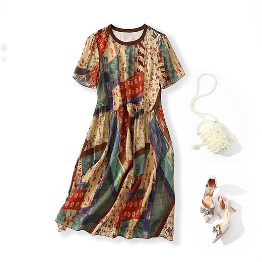 丁摩新品女装显瘦显高小个子款真丝印花连衣裙AL80017 商品图4