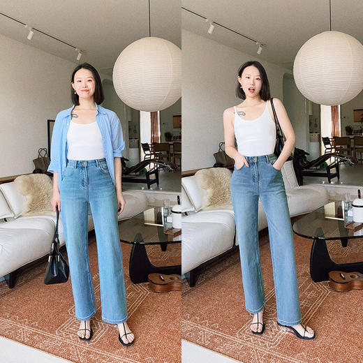 HeyDress四面弹牛仔裤女夏季高腰弹力显瘦直筒裤百搭侧开叉裤子 商品图3