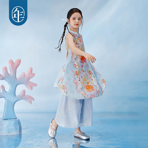 年衣女童裤子2025新款儿童夏季新中式阔腿裤宽松海露流光长裤 商品图2