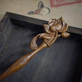 檀木荷花发簪发钗发饰简约现代木质中式头饰古风挽发盘发汉服木簪