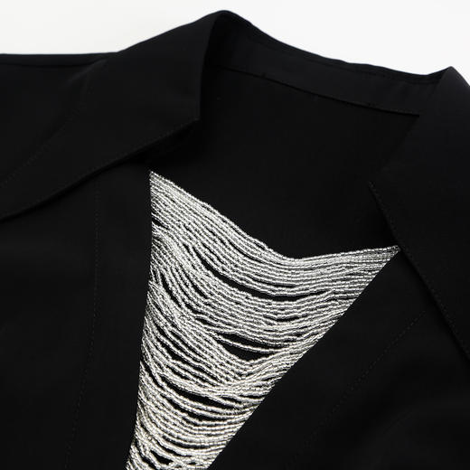 QF83225新款OL高级精致假两件设计领口流苏钉珠修身放摆显高显瘦连衣裙 商品图6