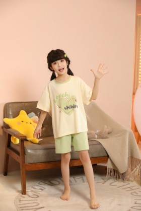 【第二件 0 元｜ 满2件 5 折】【秀黛】女童爱心印花短袖套装女童夏季家居服睡衣S2440003T【门店同款】