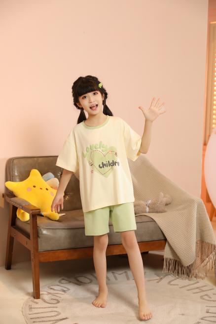 【第二件 0 元｜ 满2件 5 折】【秀黛】女童爱心印花短袖套装女童夏季家居服睡衣S2440003T【门店同款】 商品图0