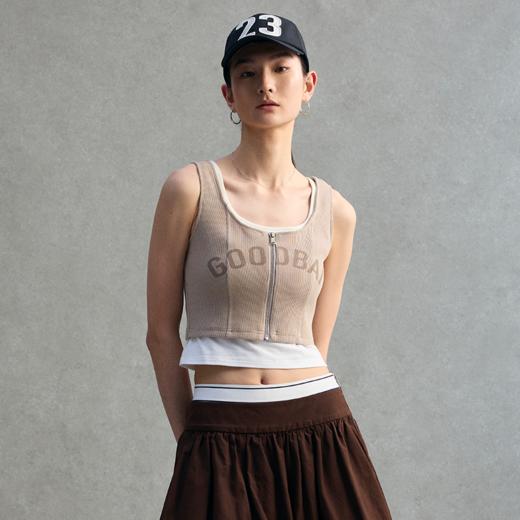 GOODBAI logo印花拉链宽肩带紧身马甲 商品图0