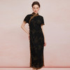 QF81925新款优雅暗花纹线条流畅撞色镶边盘扣短袖旗袍连衣裙 商品缩略图0
