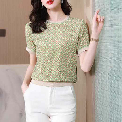 丁摩 真丝T恤女衬衫夏季新款短袖印花设计感高端桑蚕丝上衣5ZF-401 商品图3