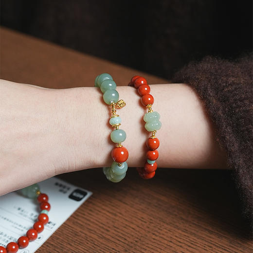 山晓·原创「涟莲」新中式南红手串女和田玉晴水并蒂莲文玩手链【该商品不支持用券】 商品图3