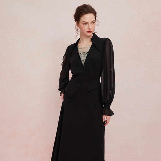 QF83225新款OL高级精致假两件设计领口流苏钉珠修身放摆显高显瘦连衣裙 商品图2